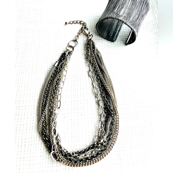 Mixed Metal Chain Layered Necklace & Cuff Set Apocalyptic Dystopian Grunge - Picture 5 of 16